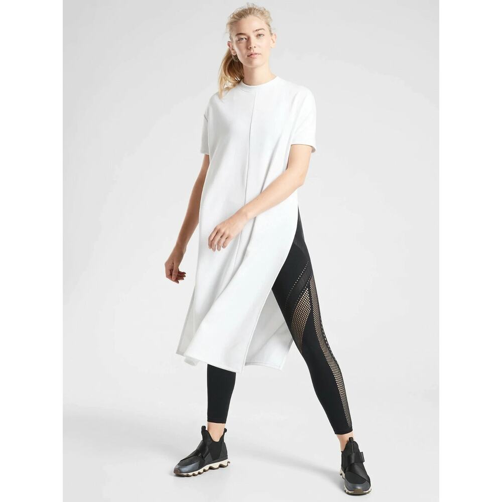 Athleta Sedona White Sweatshirt Midi Dress Sz. Medium NWT Yoga Athleisure